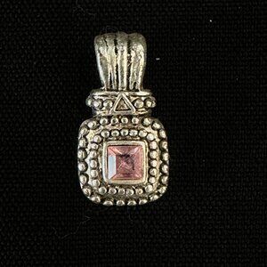 David Yurman Style Modern Art Deco Pink Stone Silver Toned Pendant